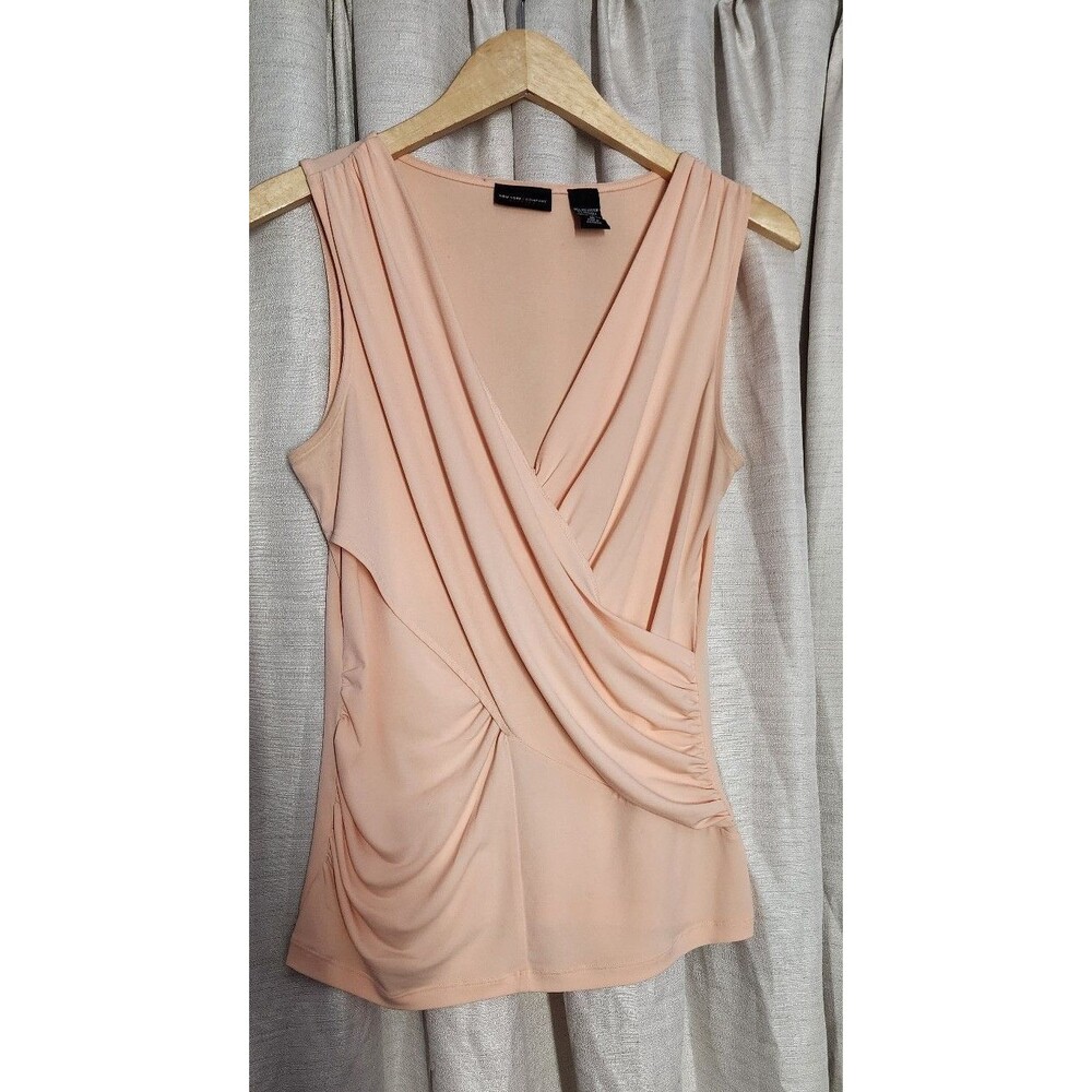 Women's Medium Peach V-Neck Sleeveless Wrap Blouse Stretchy